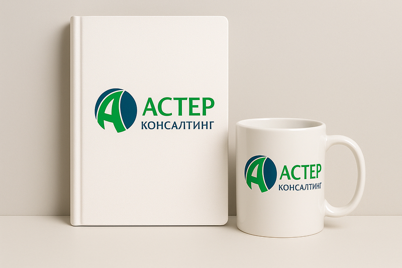 Белый ежедневник с полноцветным логотипом компании 'АСТЕР КОНСАЛТИНГ'. Пример корпоративного брендирования сувенирной продукции